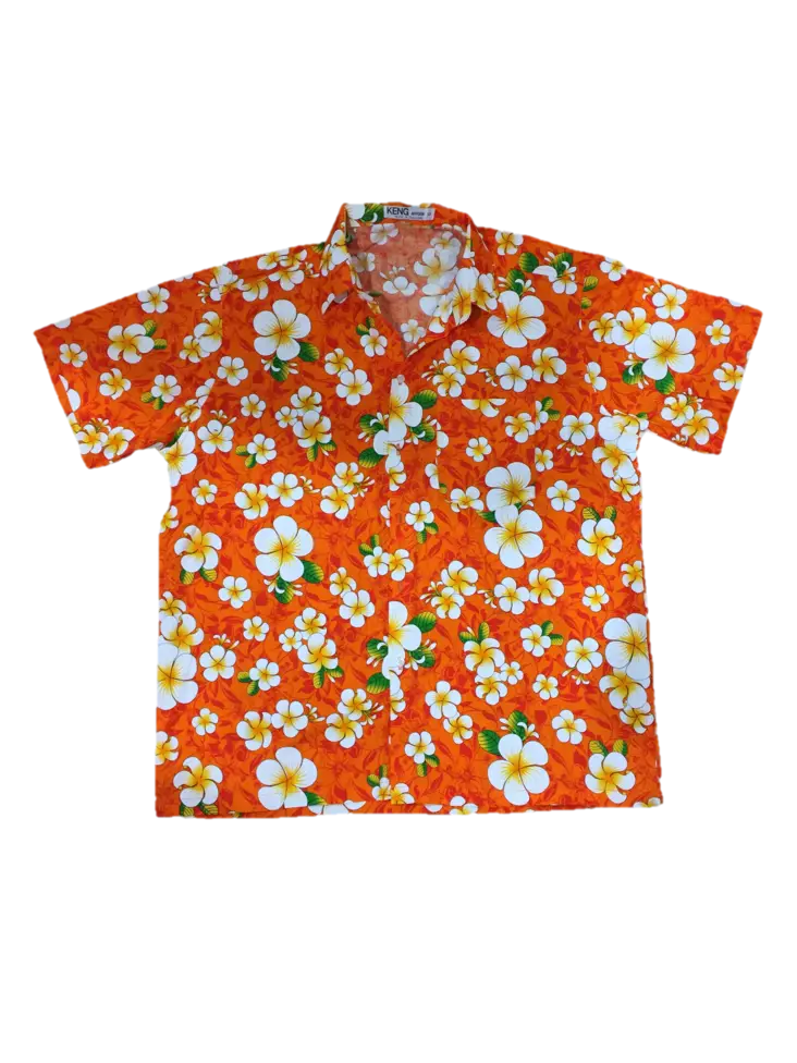 Havaijipaita, Oranssi, valkoiset kukat - Kauluspaidat - KP198 - 1