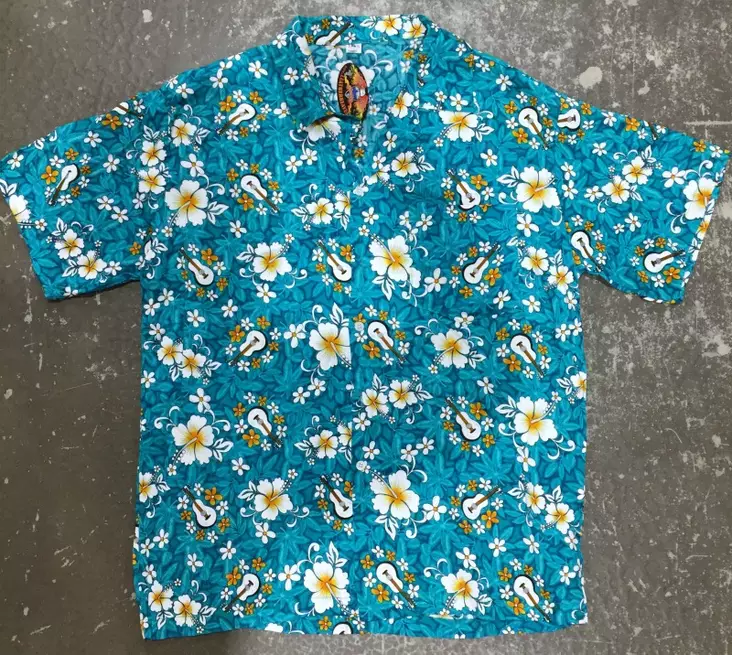 Havaijipaita, Turkoosi, kitara ja kukat - Kauluspaidat - KP178 - 1