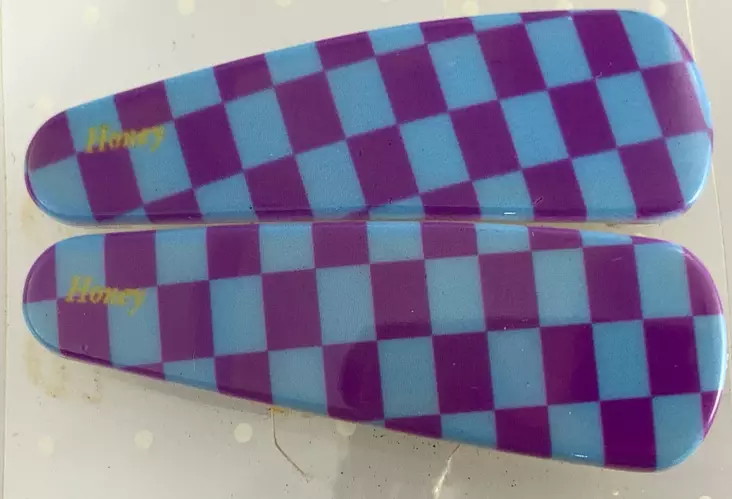 Hiuspinnit, ruutu lila/vaal.sin. 2 kpl - Hiuskoristeet - PIN218 - 1