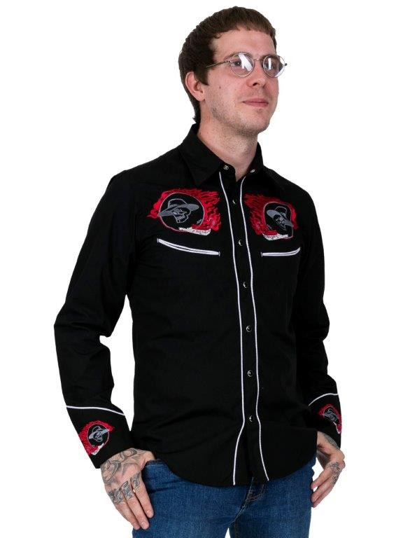 Kauluspaita Skull Cowboy, black - Kauluspaidat - KP238 - 1