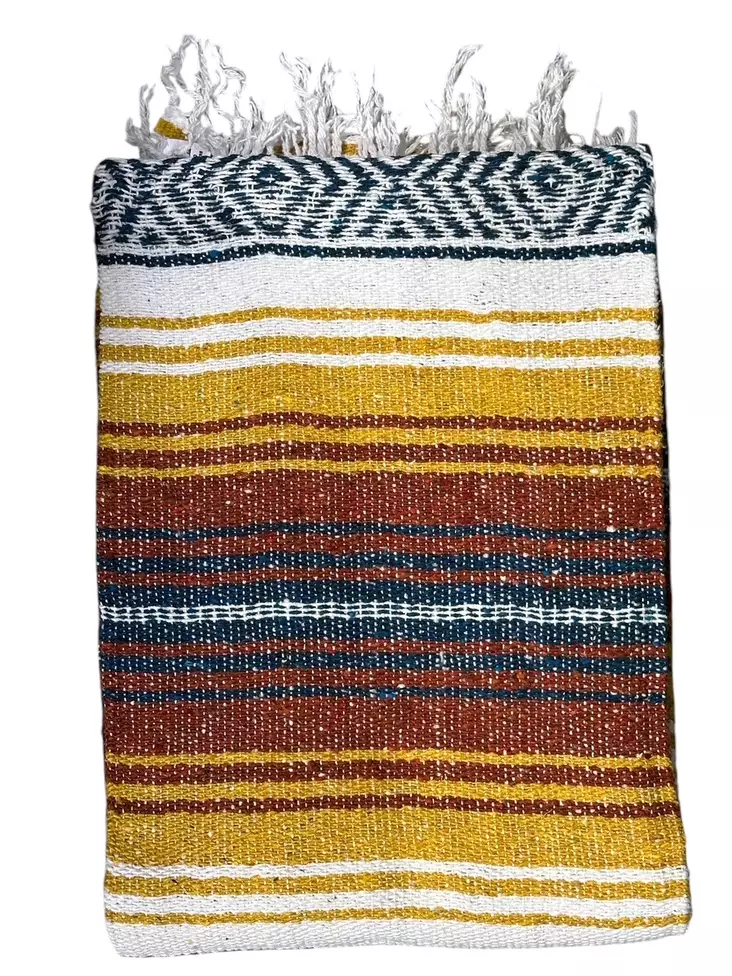 Mexico viltti, Sinapinkelt. ruskea raita - Kodin tekstiilit - MEX58 - 1