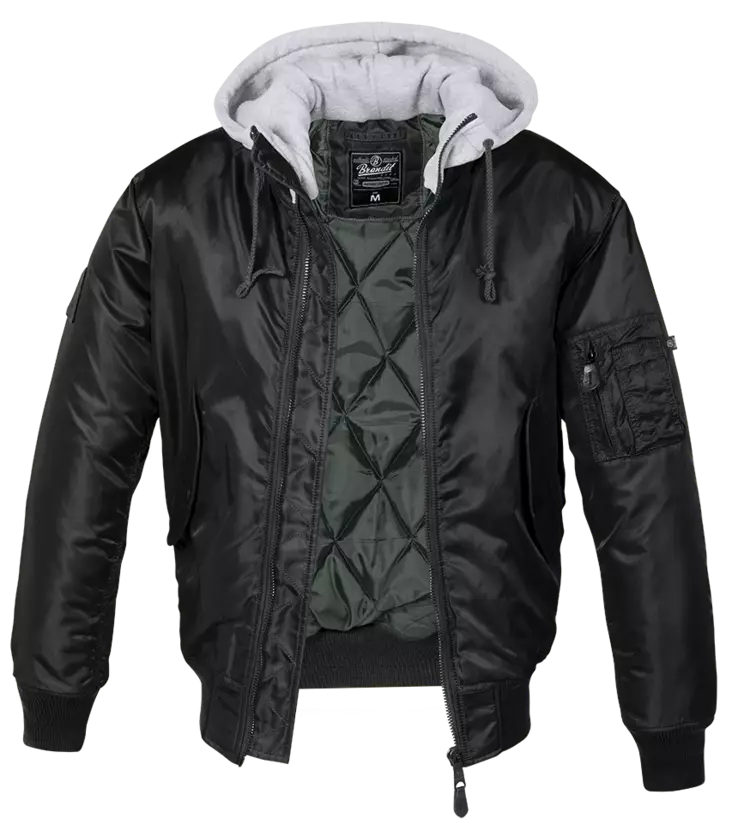 Pilottitakki musta, harmaalla hupulla - Pilottitakit - T448 - 1