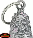 Lady Skull w/Pink Flowers Guardian® Bell -Protects bikers from evil road spirits and demons! A completely lead free bell made of heavy pewter. Comes with a velvet pouch. Made in the USA! - Ajovarusteet - BEA59 - 2