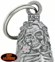 Lady Skull w/Pink Flowers Guardian® Bell -Protects bikers from evil road spirits and demons! A completely lead free bell made of heavy pewter. Comes with a velvet pouch. Made in the USA! - Ajovarusteet - BEA59 - 1