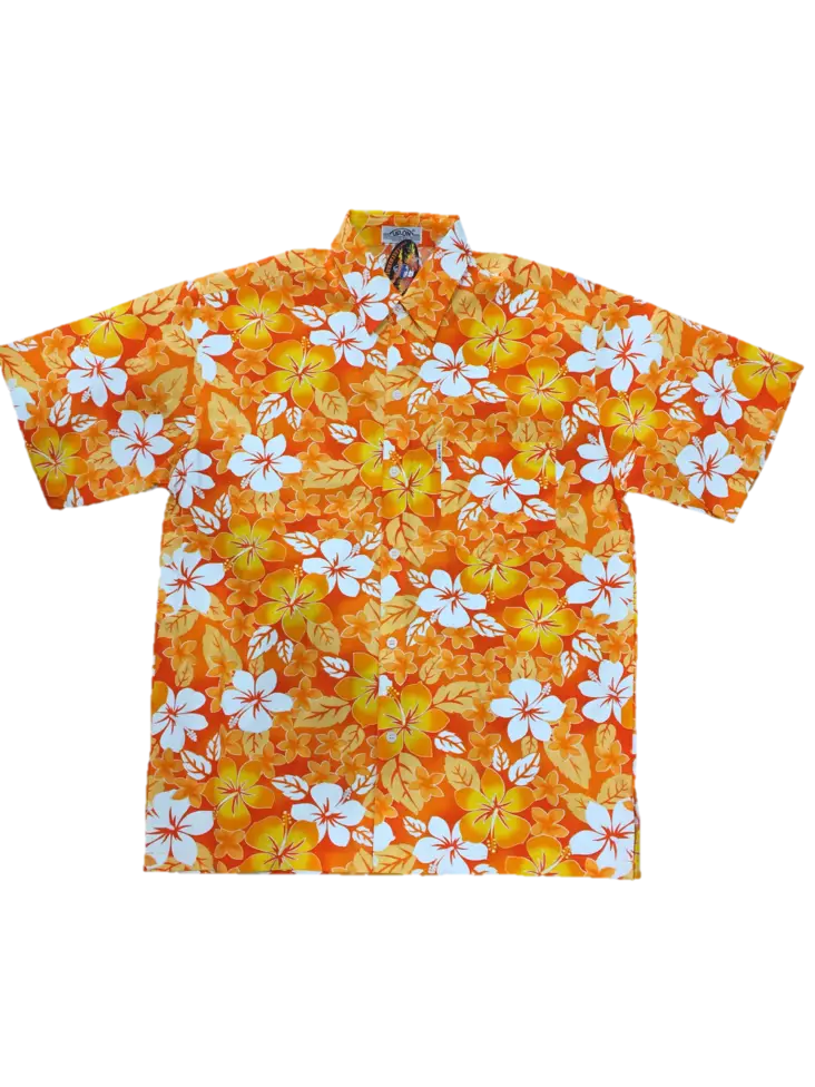Havaijipaita, Oranssi, oranssit kukat - Kauluspaidat - KP189 - 1