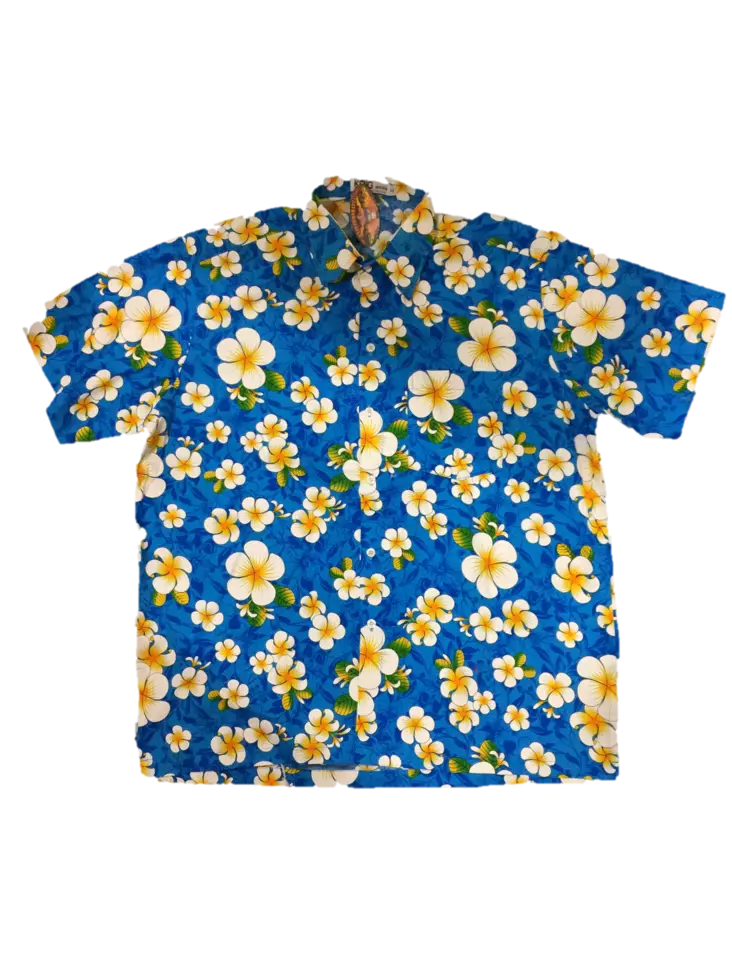 Havaijipaita, Sininen, valkoiset kukat - Kauluspaidat - KP199 - 1