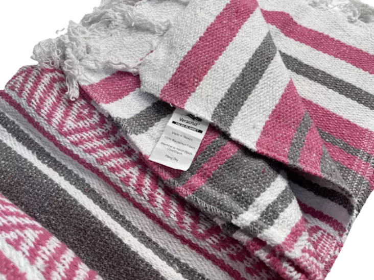 Vera Cruz 10 Stück Mexikanische Yoga-Decken Set – Hot Pink/Grau/Weiß, Ca. 190 X 135 Cm, Robust & Vielseitig Für Strand, Picknick & Deko