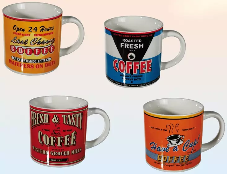 Muki, Vintage Coffee, 4 eri kuosia - Astiat - LKM99 - 1