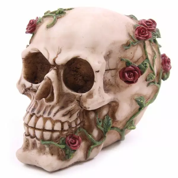 Pääkallo Skull with Red Small Roses - Kallot, Halloweenrekvisiitta - HOR709 - 1